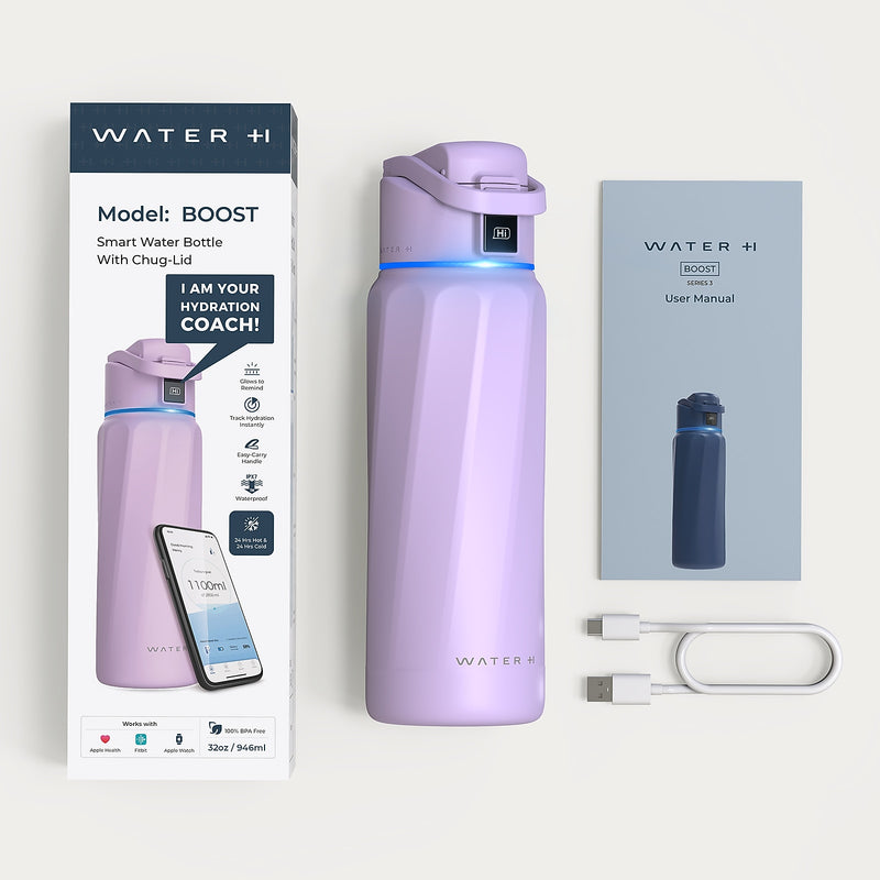 WaterH BOOST Stainless Steel Triple Wall Insulated Smart Water Bottle, 32 oz., Purple (B003PR)
