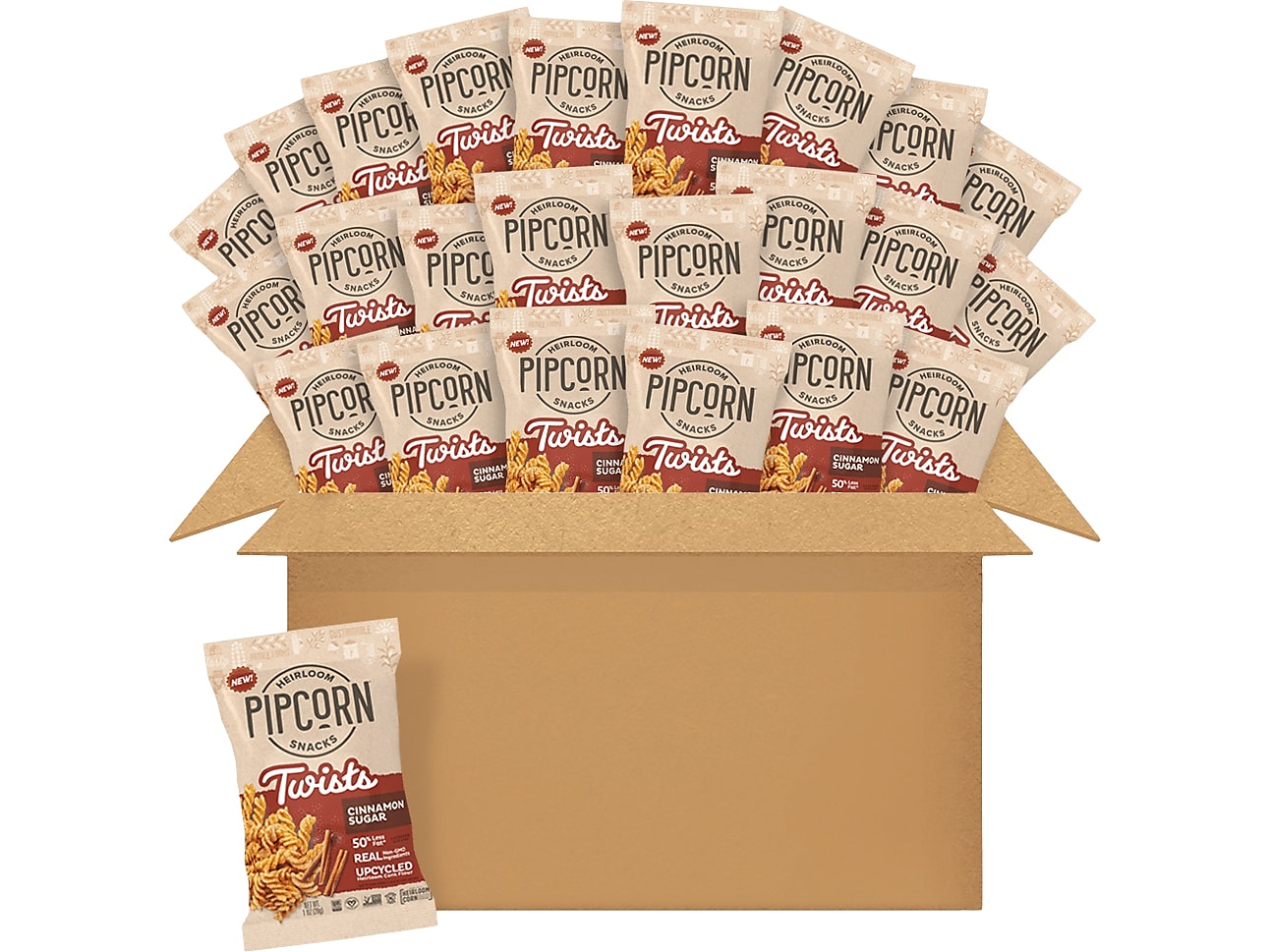 Pipcorn Gluten Free Cinnamon Sugar Twists, 1 oz., 24 Bags/Carton (TWCINN10C24)