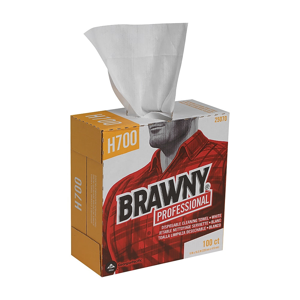 Brawny Professional Heavy Duty Paper Cleaning Wipers, 16.5" x 9.125", White, 100 Wipers/Box (25070)