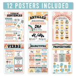 Hadley Designs 11" x 17" Retro Parts of Speech Language Arts and Grammar Laminated Posters, 12/Set (HDDX004A2EQ6J)