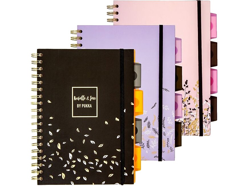 Pukka Pad Rochelle & Jess 5-Subject Subject Notebooks, 6.9" x 9.8", College Ruled, 100 Sheets, Assorted Colors, 3/Pk (9447-ROC)