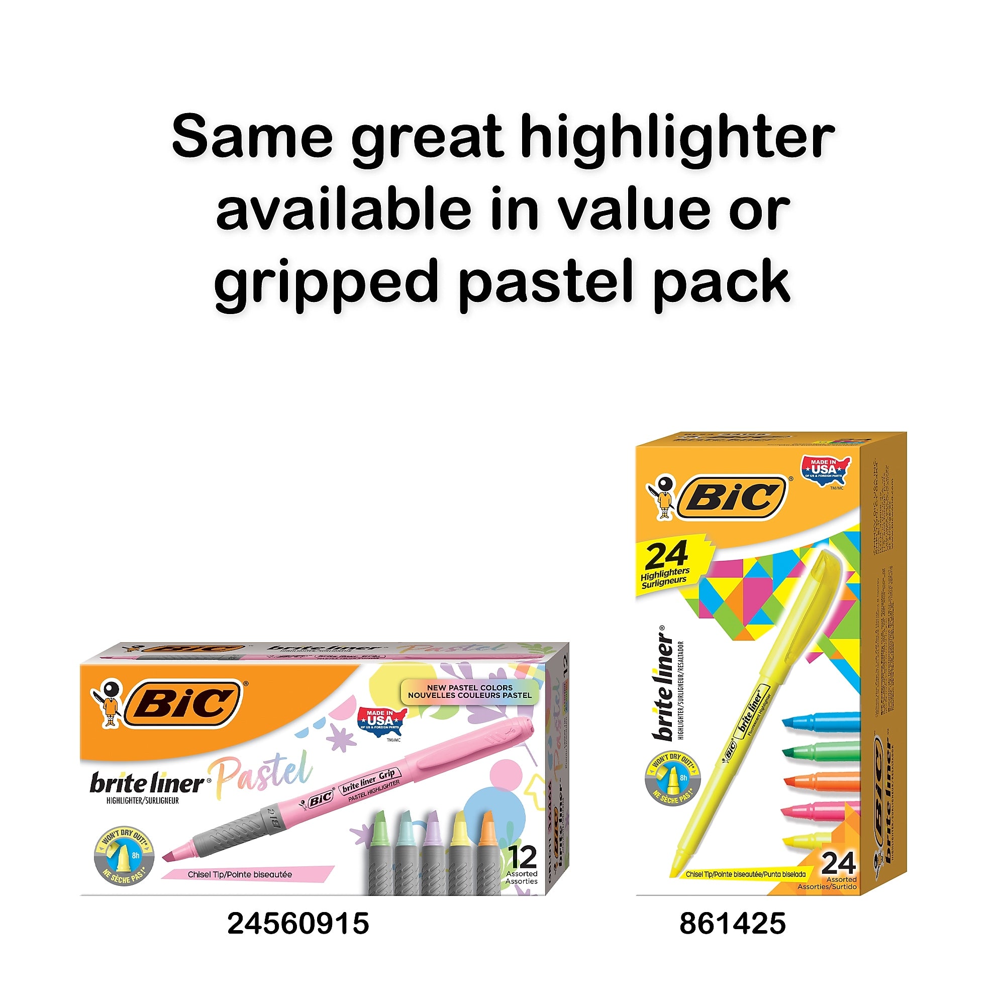 BIC Brite Liner Stick Highlighter, Chisel Tip, Assorted Colors, Dozen (BL11-AST)