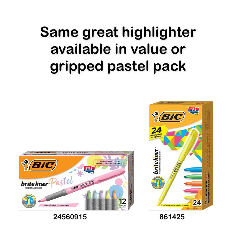 BIC Brite Liner Stick Highlighter, Chisel Tip, Assorted Colors, Dozen (BL11-AST)