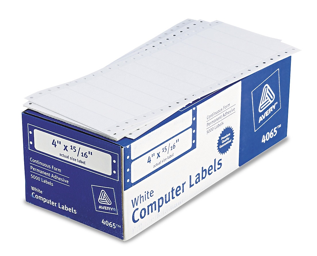 Avery Computer Labels, Dot Matrix Labels and Pin-Feed Labels, 15/16" x 4", White, 5,000 Labels/Pack (4065)