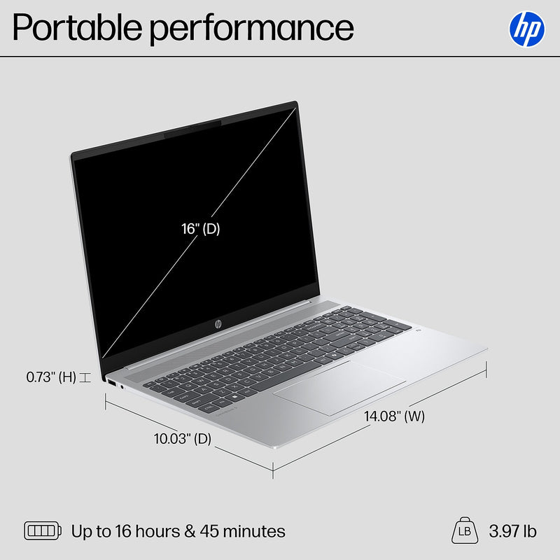 HP OmniBook 5 16" 2K Laptop, Copilot+ PC, AMD Ryzen AI 7 350, 16GB RAM, 1TB SSD, +16.75 Hour Battery, Windows 11 Home