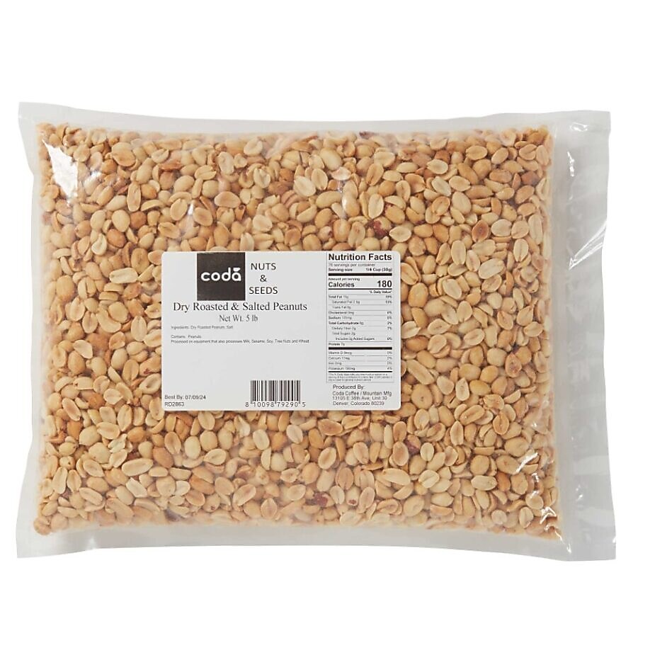 Mountain Manufacturing Dry-Roasted & Salted Peanuts, 80 oz., 4/Carton (92902)