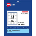 Avery Laser/Inkjet Square Multipurpose Labels, 2" x 2", Matte White, 600 Labels/Box (94107)