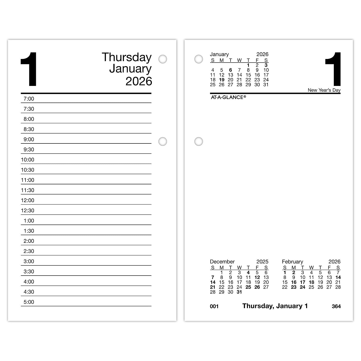 2026 AT-A-GLANCE 6" x 3.5" Daily Calendar Refill Pages, White (E717-50-26)