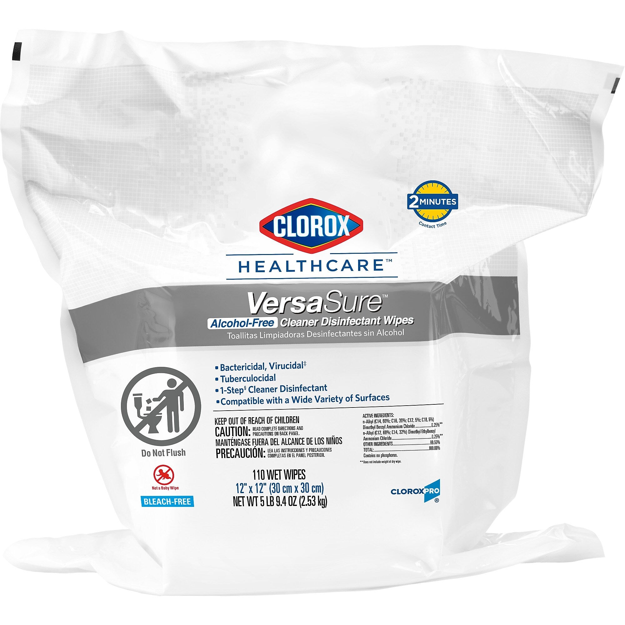 Clorox Healthcare VersaSure Cleaner Disinfectant Wipes Refill, 110 Wipes/Container (31761)