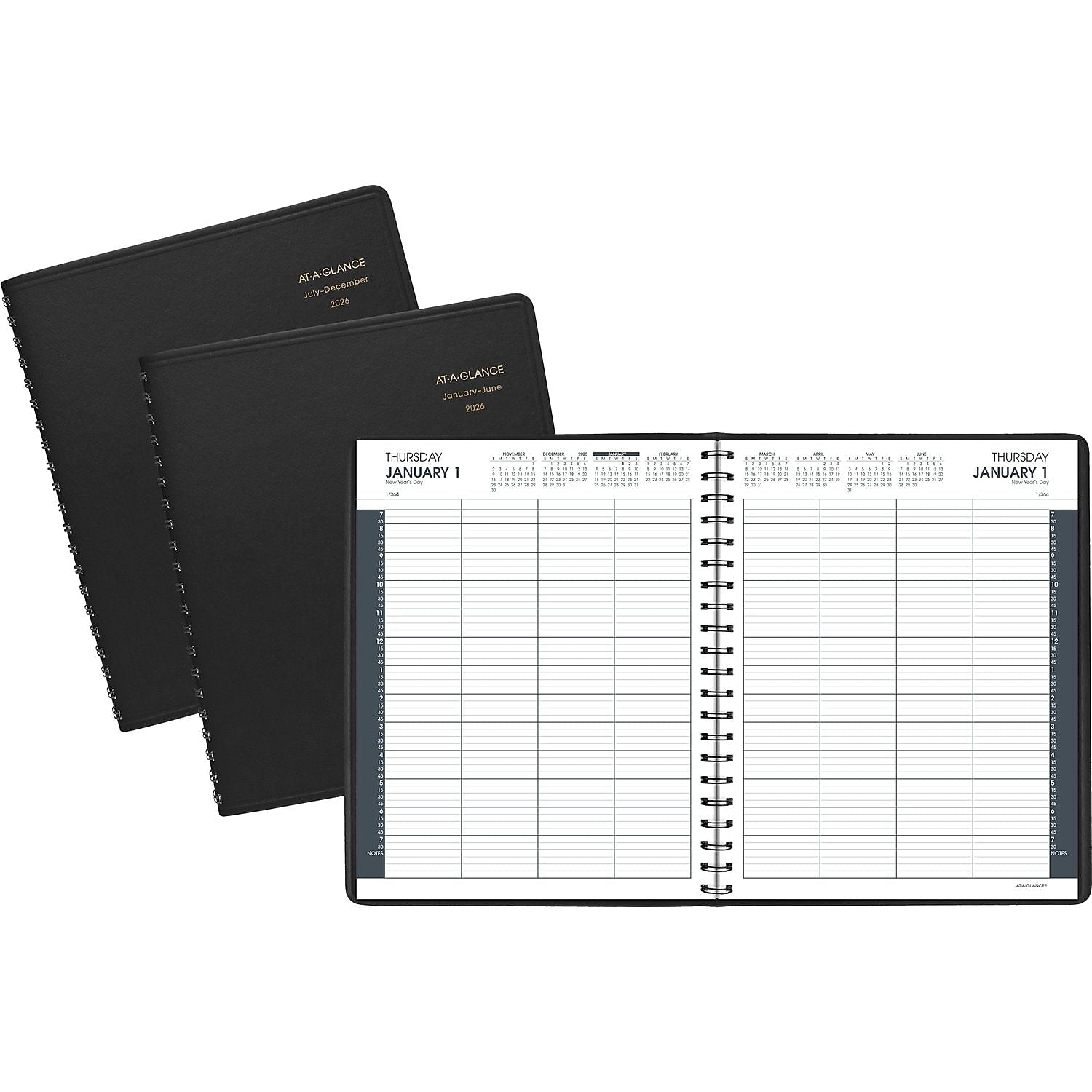 2026 AT-A-GLANCE 8.5" x 11" Calendar Year Daily Appointment Book, Faux Leather Cover, Black, 2/Set (70-212-05-26)