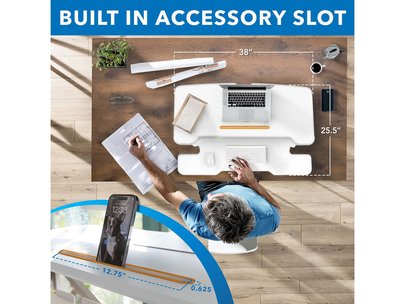 Mount-It! 38"W Electric Rectangular Adjustable Standing Desk Converter, White (MI-8012)