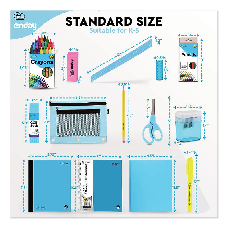 Enday Back to School Supplies Kit for Grades K-5, Blue (1314)