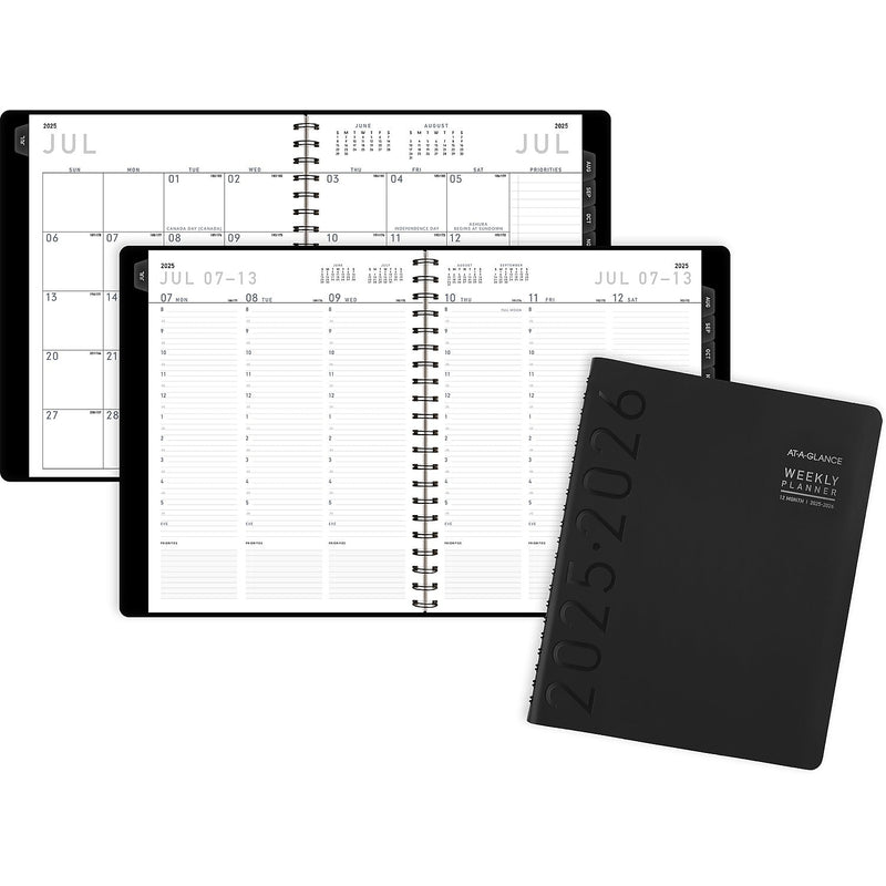 2025-2026 AT-A-GLANCE Contemporary 8.25" x 11" Academic Year Weekly & Monthly Planner, Faux Leather Cover, Black (70-957X-05-26)