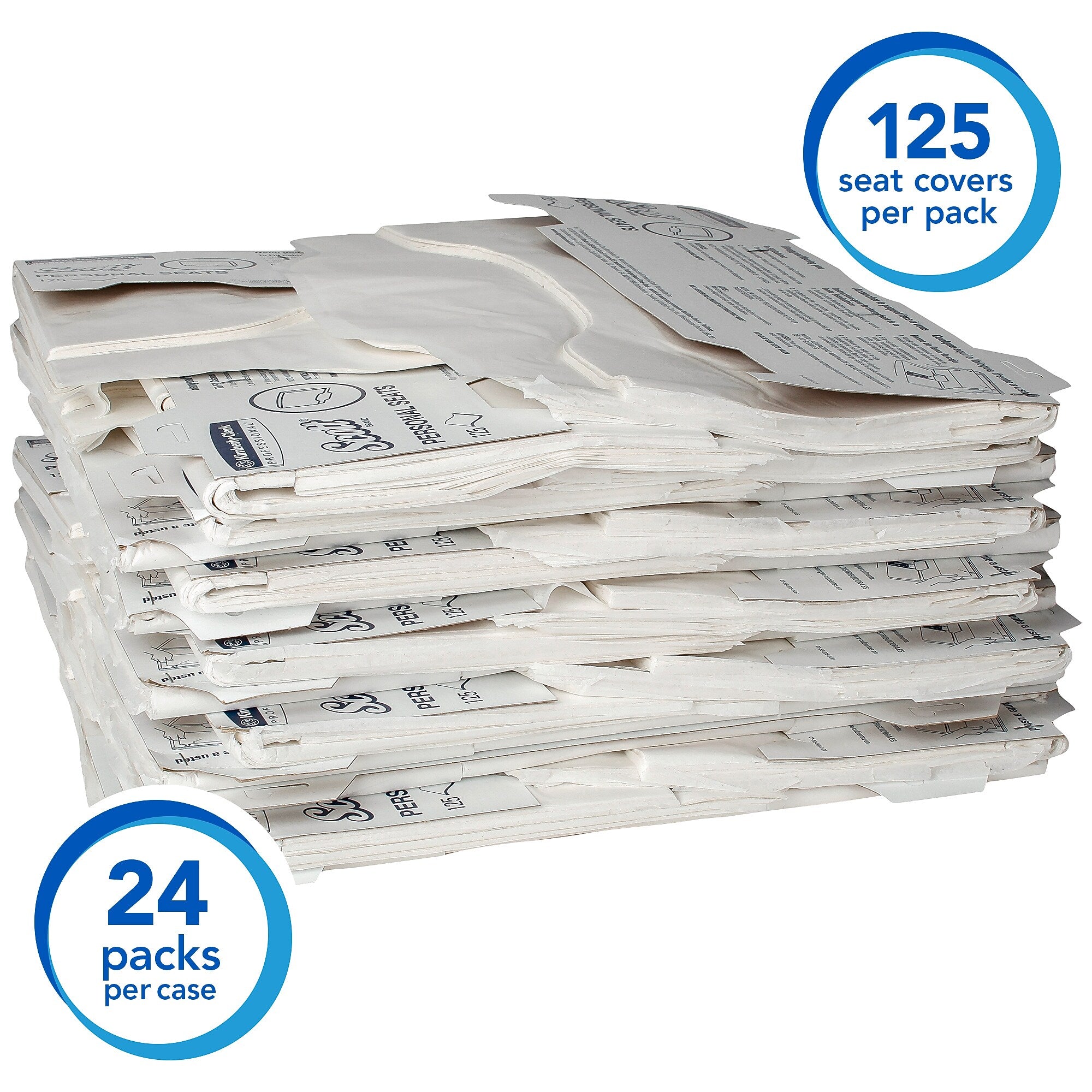 Scott Pro Personal Seat Covers, White, 15" x 18", 125 Sheets/Pack (07410)