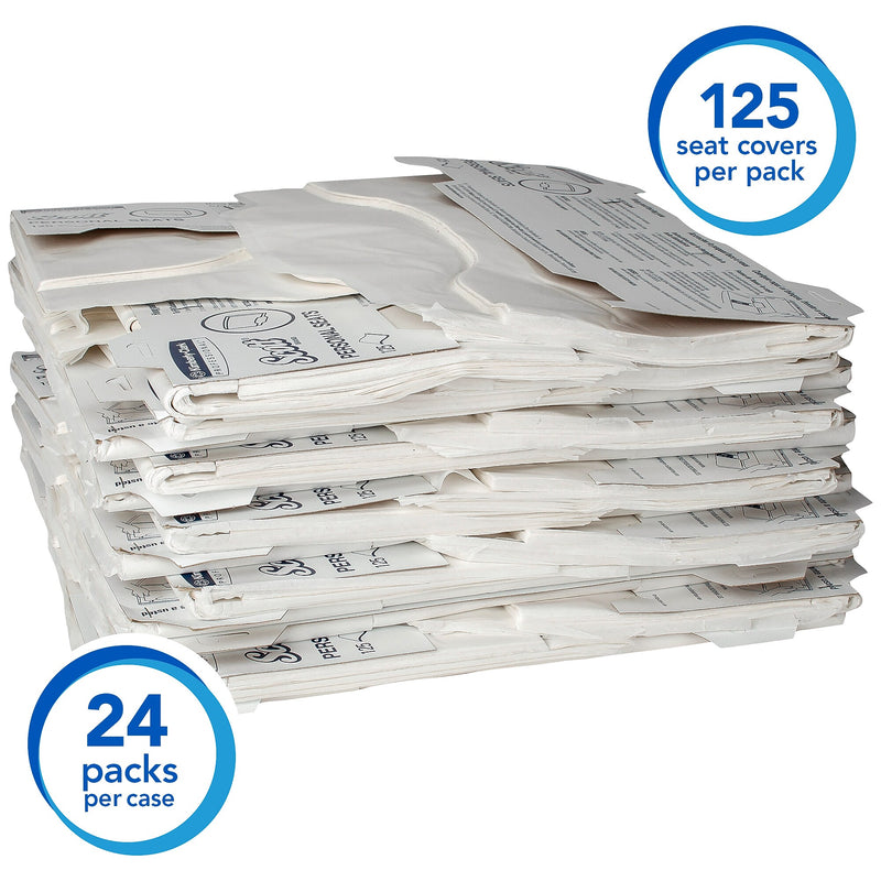 Scott Pro Personal Seat Covers, White, 15" x 18", 125 Sheets/Pack (07410)