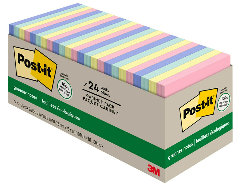 Post-it Recycled Notes, 3" x 3", Sweet Sprinkles Collection, 75 Sheet/Pad, 24 Pads/Pack (654R24CPAP)