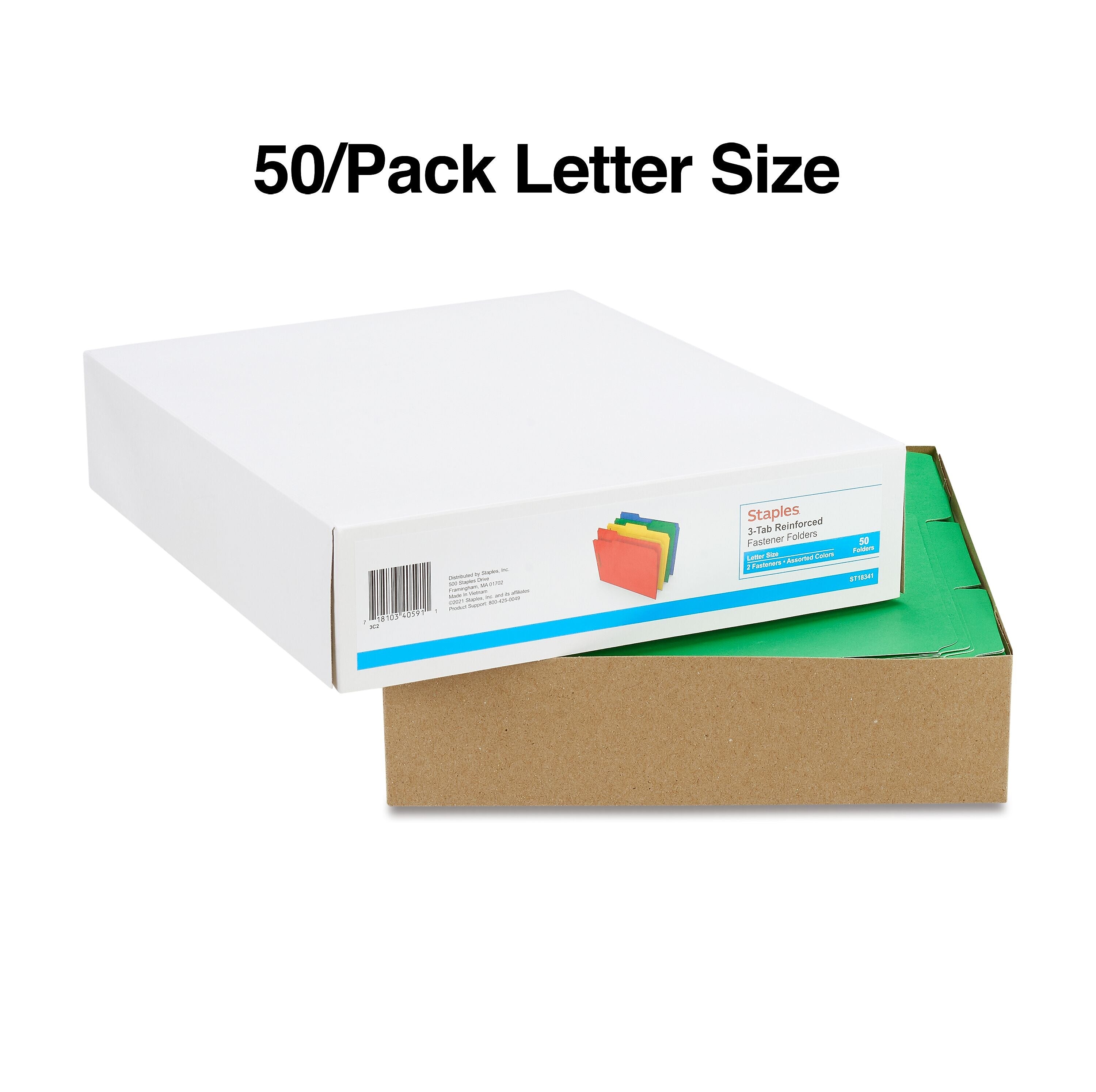 Staples Reinforced Classification Folders, 2" Expansion, Letter Size, Blue/Red/Green/Yellow, 50/Box (TR18341/18341)