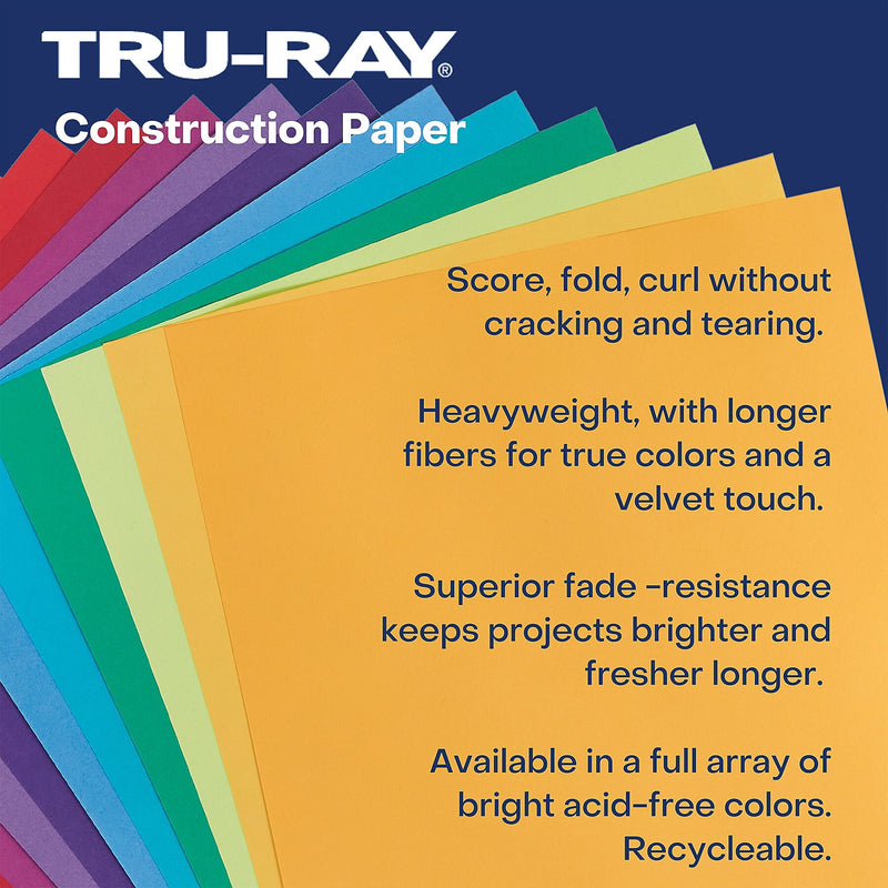 Tru-Ray 12" x 18" Construction Paper, Lively Lemon, 50 Sheets/Pack, 3 Packs/Bundle (PAC103403-3)