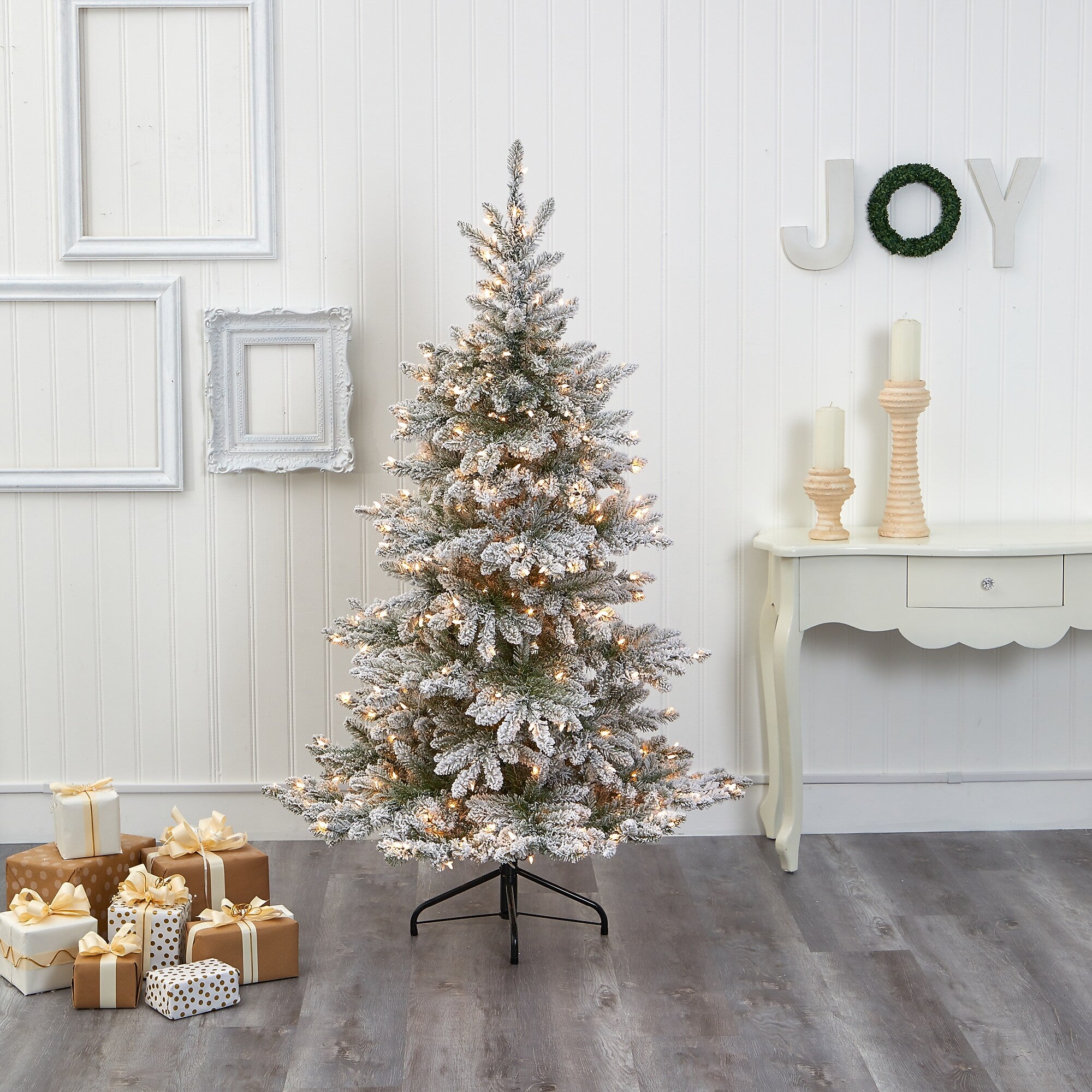 Nearly Natural 6-ft Flocked West Virginia Spruce Artificial Christmas Tree with 300 Clear Lights (T1901)