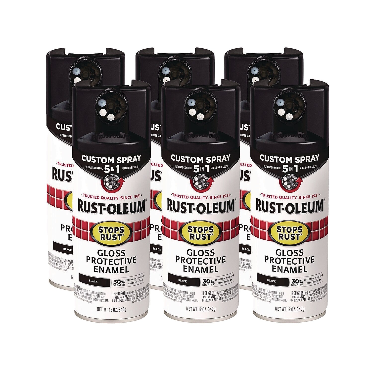 Rust-Oleum Stops Rust Protective Enamel Spray Paint, Gloss Black, 12 oz., 6/Carton (376884)