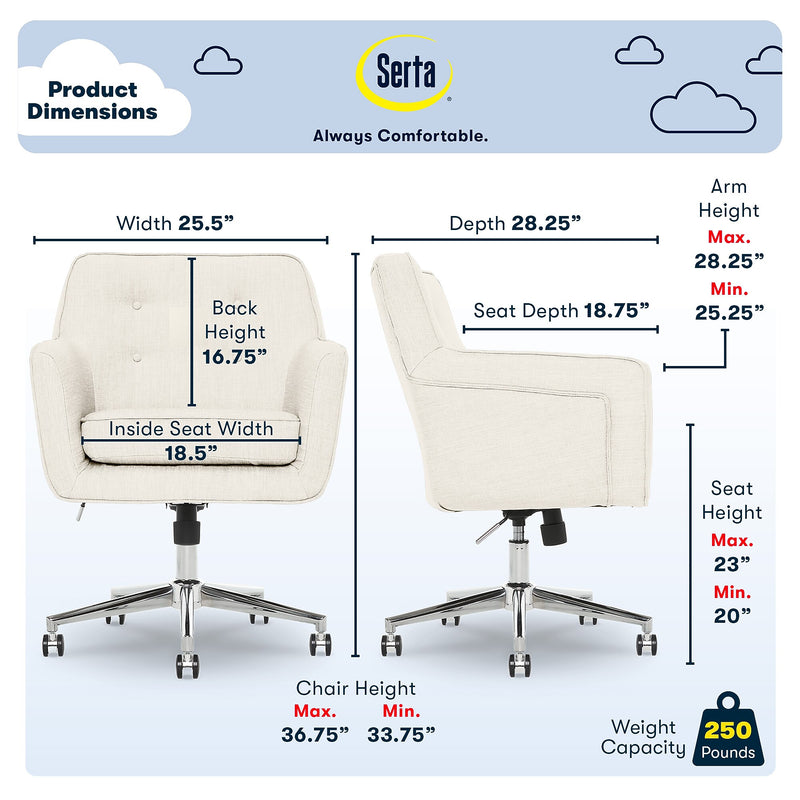 Serta Style Ashland Fabric Swivel Computer and Desk Chair, Ivory (48372)