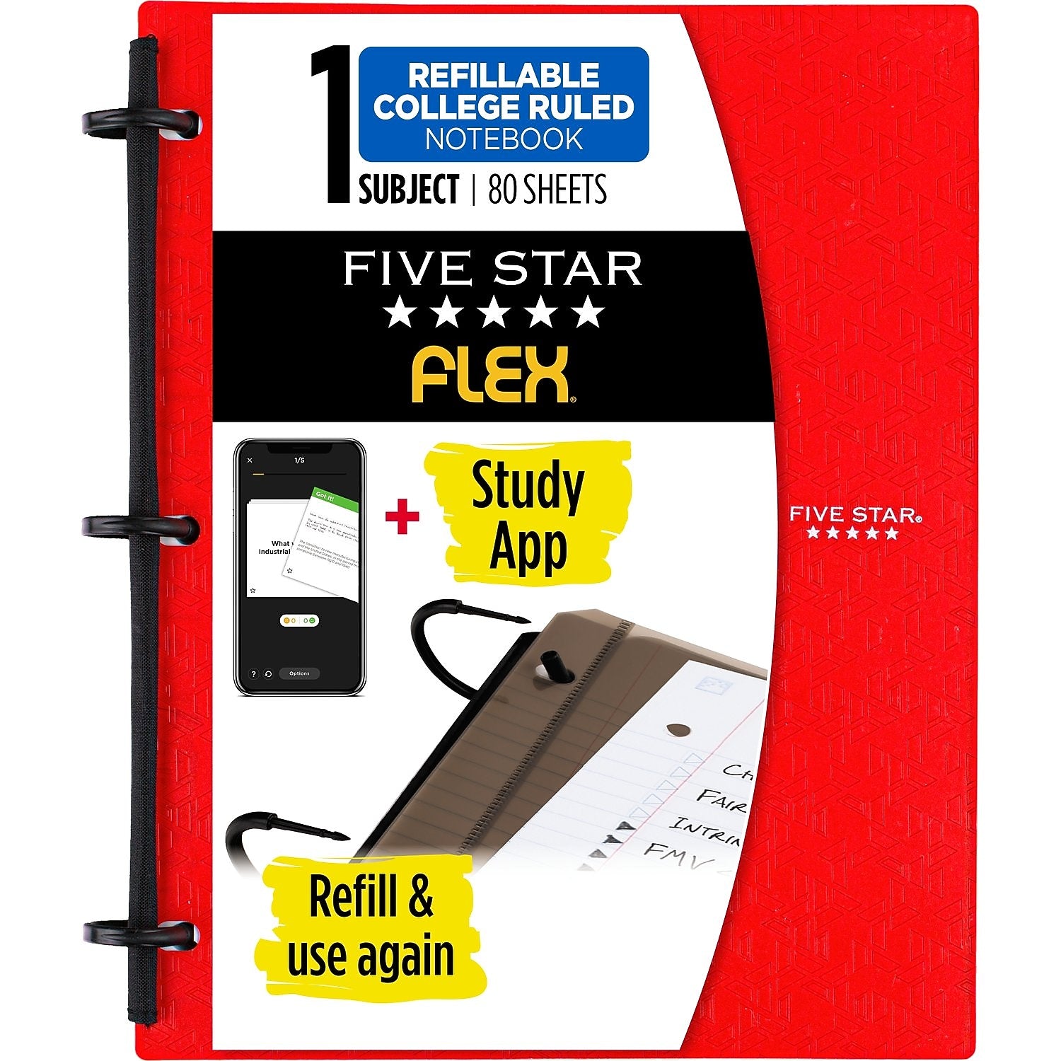 Five Star Flex 1-Subject Notebooks, 8.5" x 11", College Ruled, 80 Sheets, Assorted (08120)