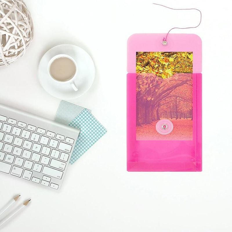 JAM Paper Premium Plastic Filing Envelope with Button & String Closure, 4 1/4" x 6 1/4", Fuchsia Pink, 3/Pack (473B1FUX3)