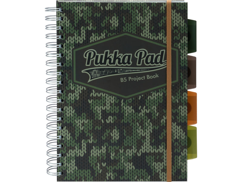 Pukka Pad Camo Knit B5 5-Subject Notebooks, 7" x 10", Ruled, 100 Sheets, Green, 3/Pack (9756-CAM)