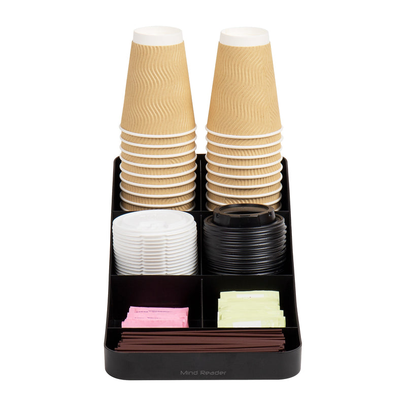 Mind Reader Plastic 7-Compartment Coffee Cup and Condiment Organizer, Black, 2/Pack (2COMP7-BLK)