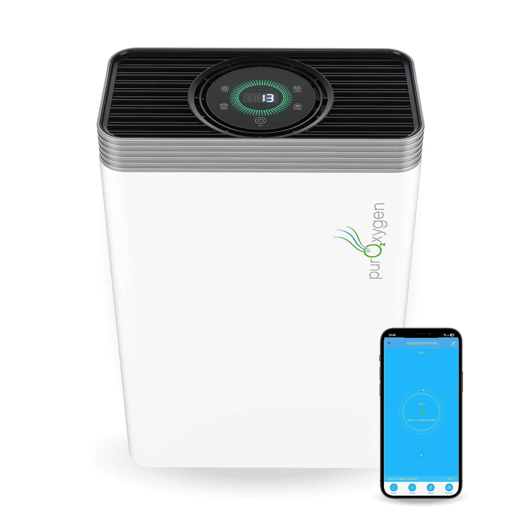 Treblab PUROXYGEN P500i HEPA Filter Air Purifier, 4-Speed, WiFi Enabled, White (P500I)