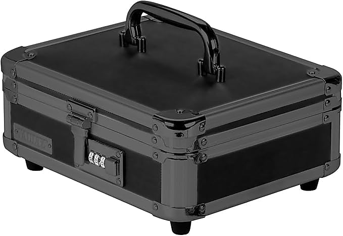 Vaultz Cash Box Stoarge Container w/ Combination Lock, Plastic, Black (VZ00308-CAM)