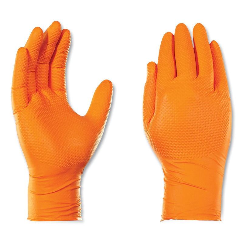 GloveWorks by AMMEX Heavy-Duty Industrial Gloves, Powder-Free, 8 mil, Large, Orange, 100 Gloves/Box, 10 Boxes/Carton