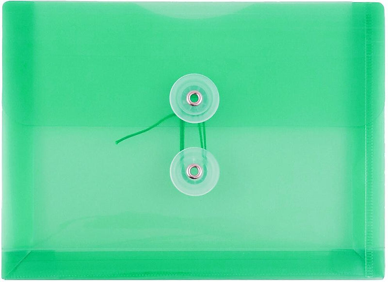 JAM Paper Premium Plastic Filing Envelope with Button & String Closure, Green, 3/Pack (920B1GRX3)