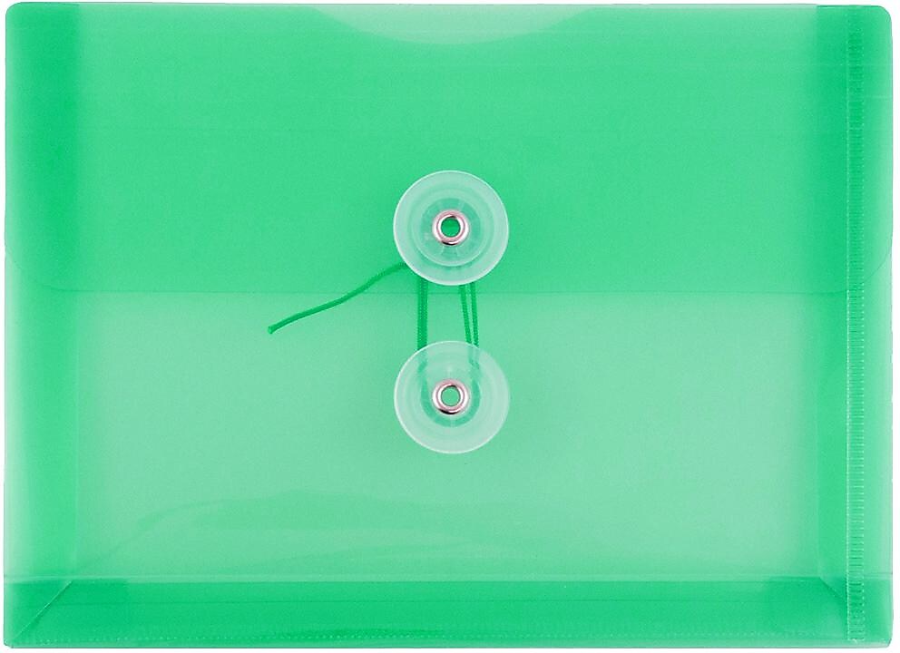 JAM Paper Premium Plastic Filing Envelope with Button & String Closure, Green, 3/Pack (920B1GRX3)