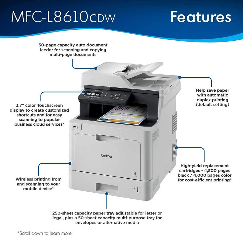 Brother MFC-L8610CDW Wireless Color Laser Printer, All-In-One, Print, Scan, Copy, Fax