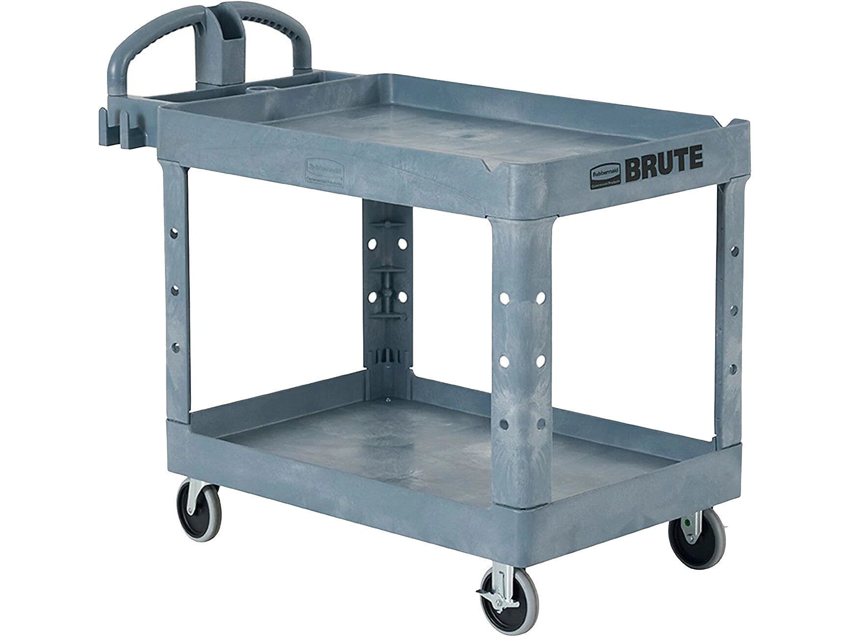 Rubbermaid BRUTE 2-Shelf Foam Mobile Heavy-Duty Utility Cart with Locking and Swivel Casters, Gray (2192464)
