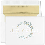 "Joyful Wreath" Holiday Card w/ Gold Lined White Envelope, 25/BX