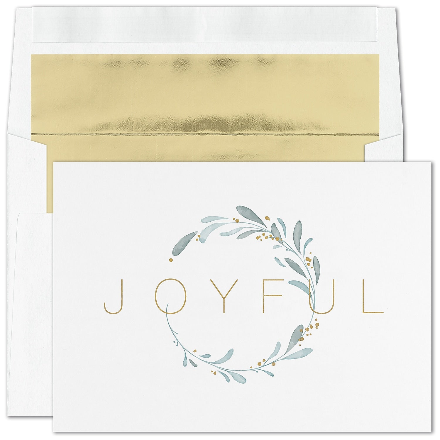 "Joyful Wreath" Holiday Card w/ Gold Lined White Envelope, 25/BX