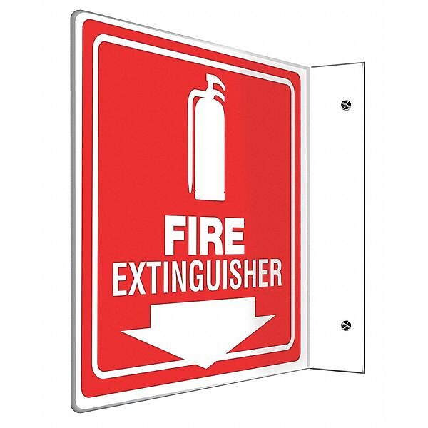 Accuform Fire Extinguisher Projection Sign, White/Red, 8"H x 8"W (PSP729)