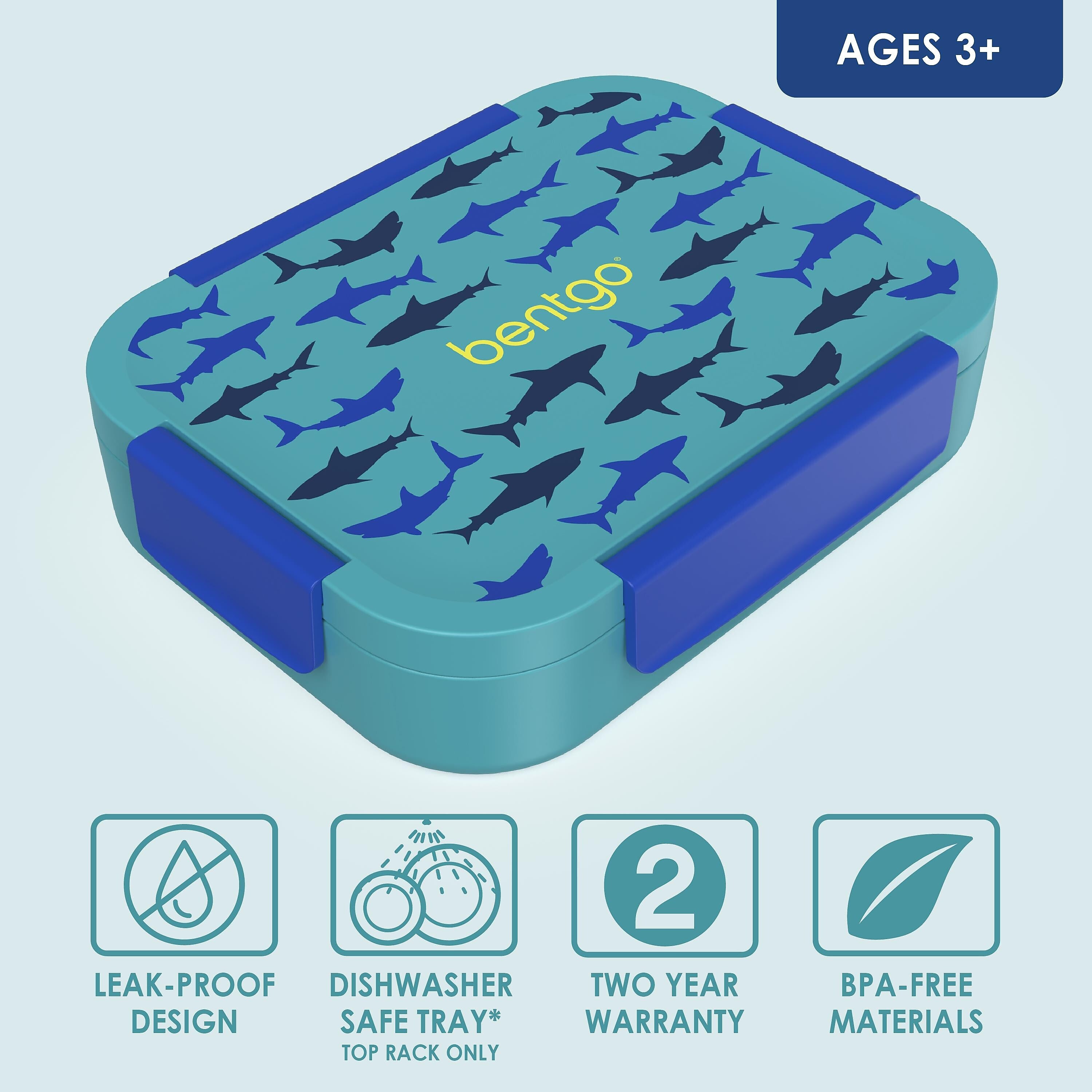 bentgo Snap & Go Kids Bento Box, 4-Compartment, Shark, 33.6 oz. (BGKDBOX-SHK)