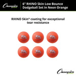 Champion Sports Rhino Skin 6" Foam Dodgeball Set, Orange, 6/Set (CHSRXD6NOSET)