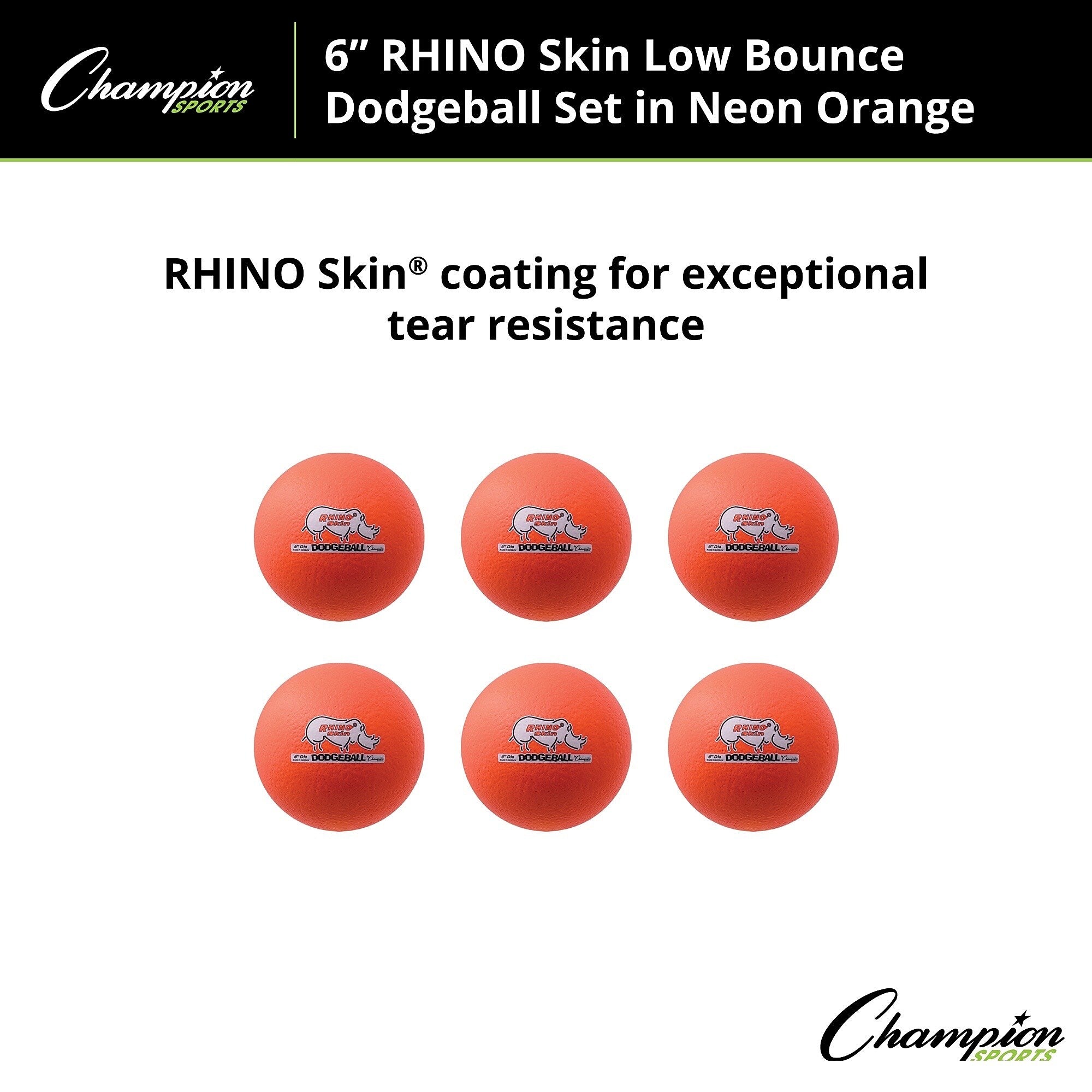 Champion Sports Rhino Skin 6" Foam Dodgeball Set, Orange, 6/Set (CHSRXD6NOSET)