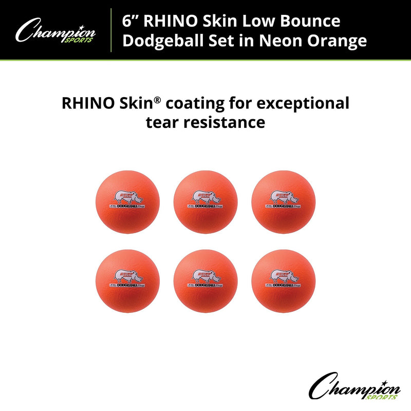 Champion Sports Rhino Skin 6" Foam Dodgeball Set, Orange, 6/Set (CHSRXD6NOSET)