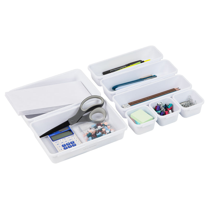 Mind Reader 8-Piece Plastic Drawer Organizer, White (8INTBOX-WHT)