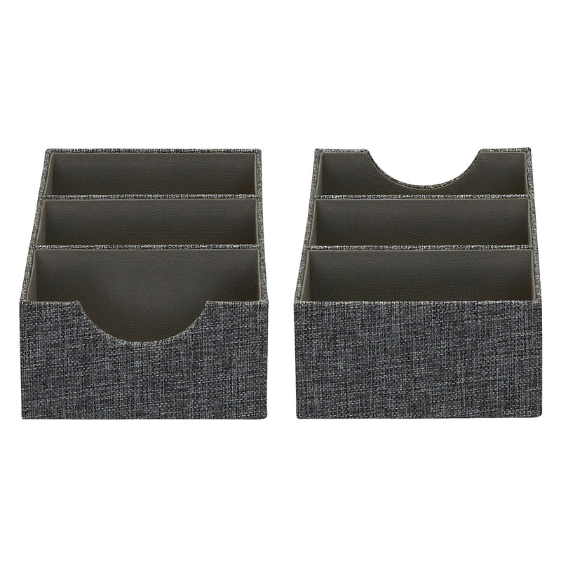 Household Essentials 3-Compartment Drawer Organizers, Graphite Linen, 2/Pack (7574-1)