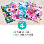 Global Printed Products Floral 1" 3-Ring Non-View Binders, Multicolored, 4/Pack (GPP-0096-B)