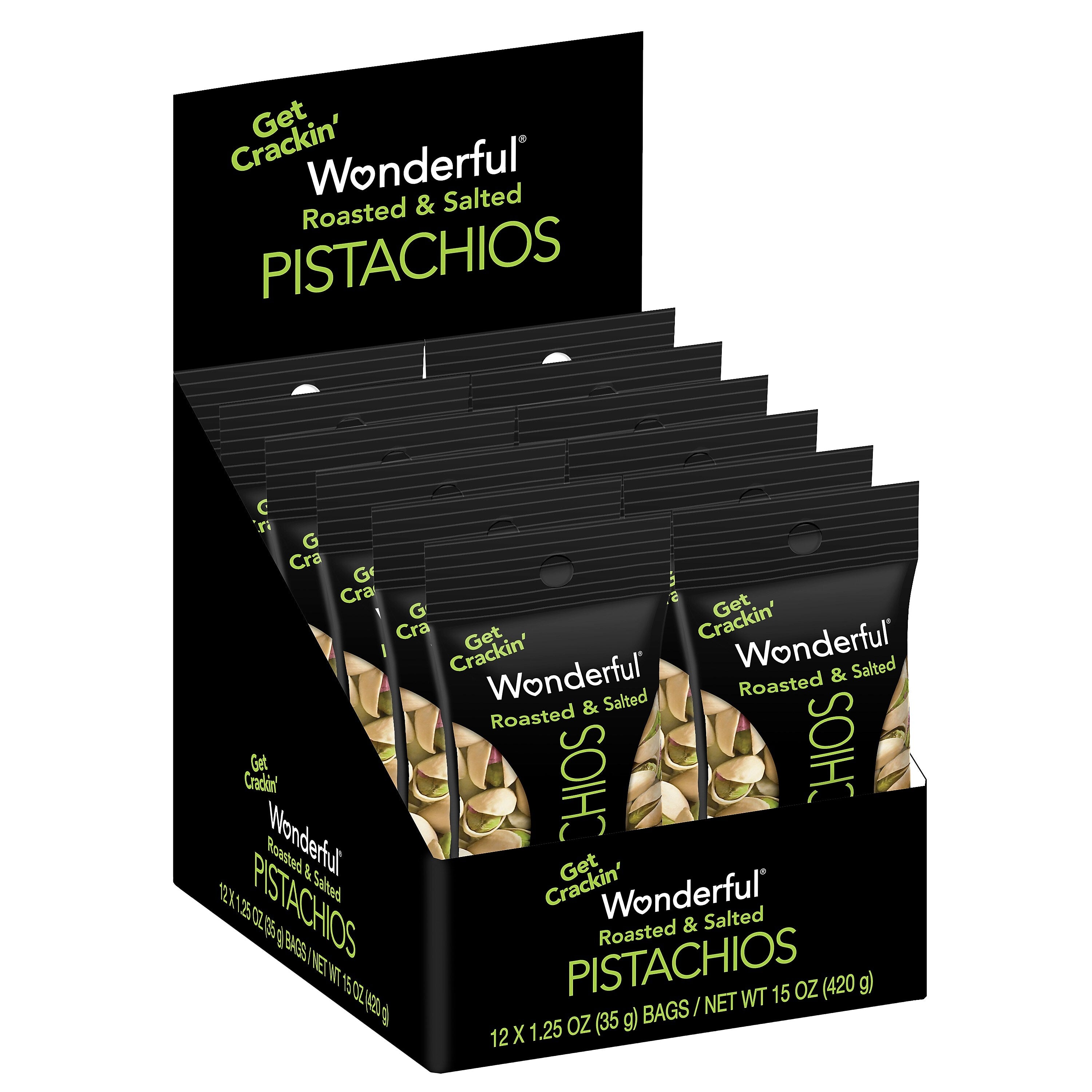 Wonderful Pistachios Roasted & Salted, In Shell, 1.25 oz., 12 Bags/Box (PAR91345)