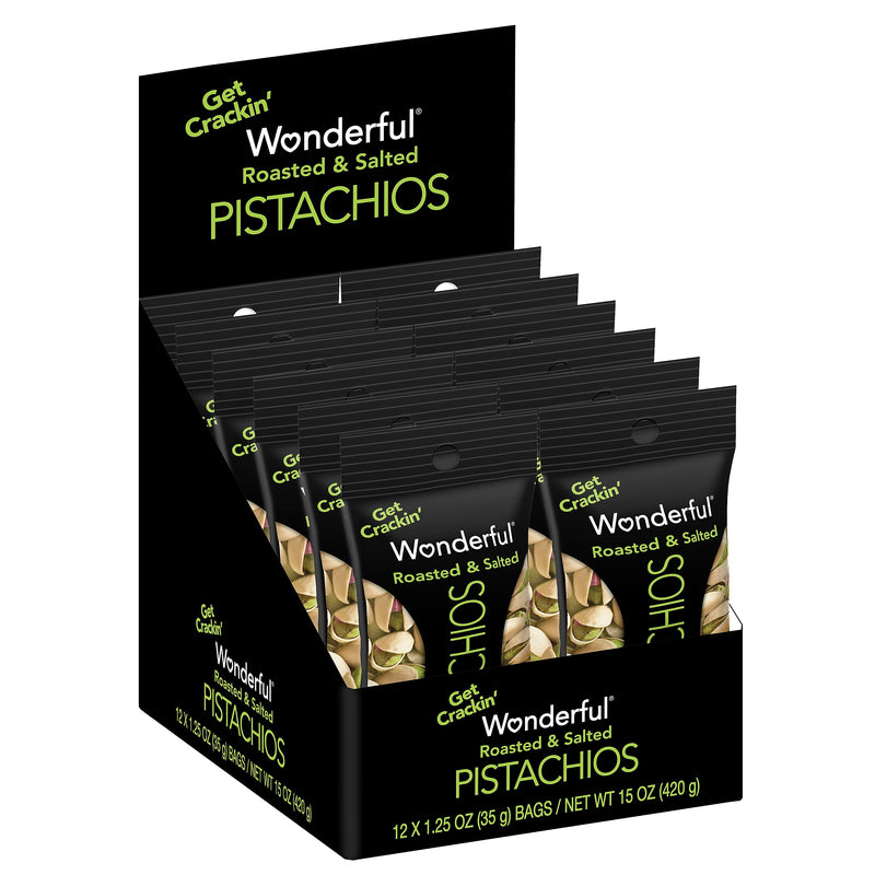 Wonderful Pistachios Roasted & Salted, In Shell, 1.25 oz., 12 Bags/Box (PAR91345)