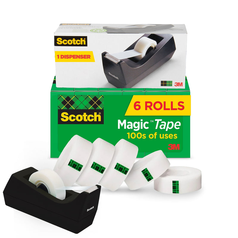 Scotch Magic Invisible Clear Tape With Dispenser, 0.75" x 27.77 yds., 1" Core, 6 Rolls/Pack (MMM810K6C38)