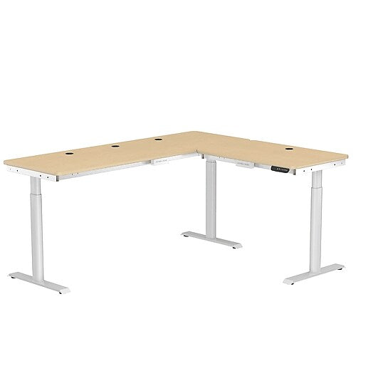 VersaDesk PowerLift 72"W Electric L-Shaped Adjustable Standing Desk, Maple/White (PLLSD7260-WM-APP)